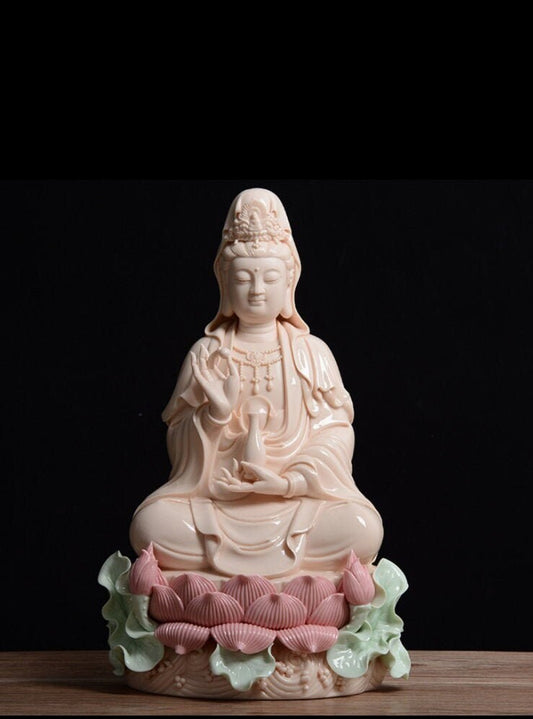 Porcelain Pink Bodhisattva Guan Yin | Mindful Gift | Meditation | Goddess of Compassion Mercyand Kindness | Buddha Statue