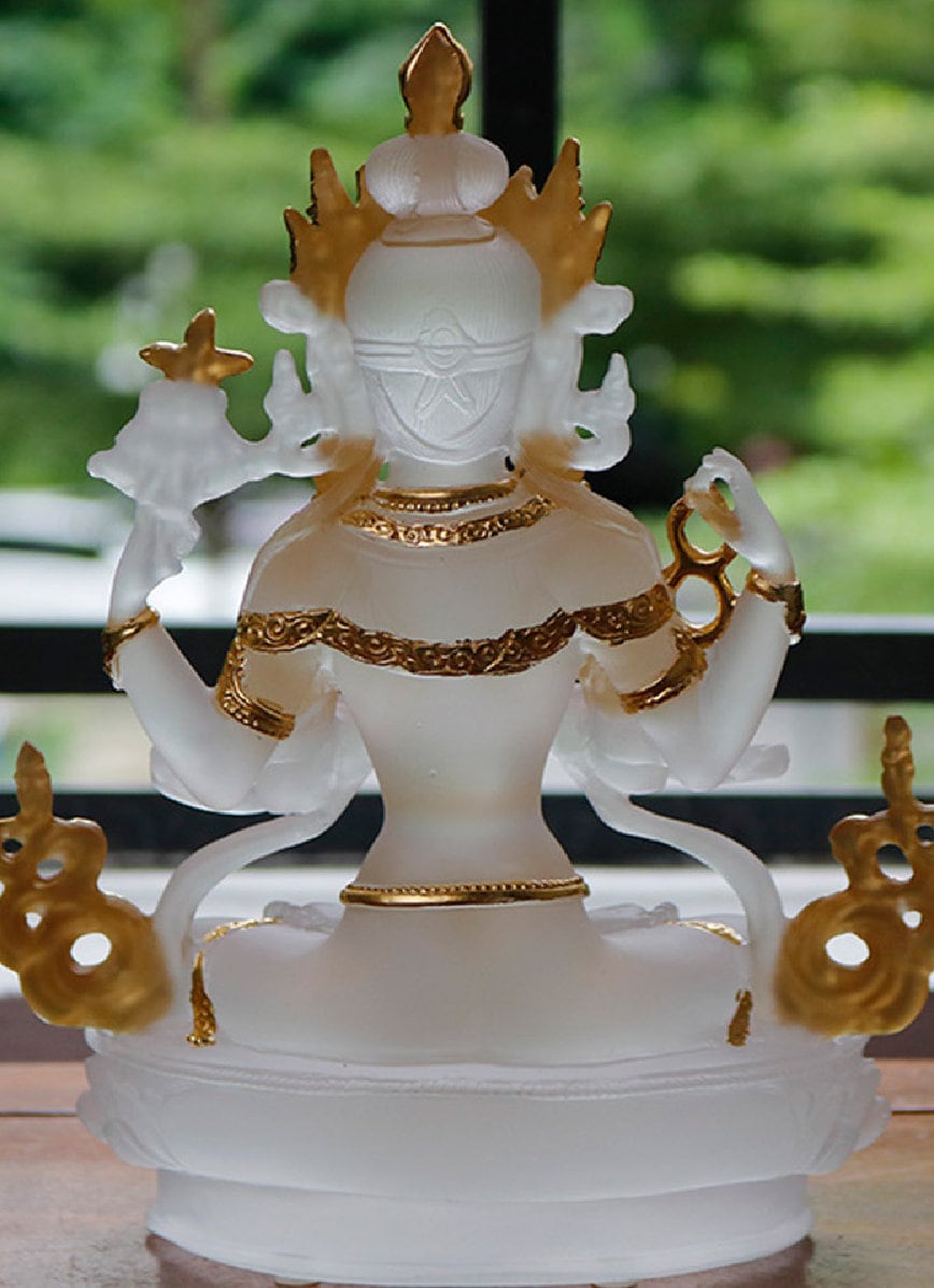 Liu Li Four Arm Guan Yin Statue | Spiritual Religion | Gifting for him or her | Goddess of Compassion | Crystal Art | Buddha Decoration