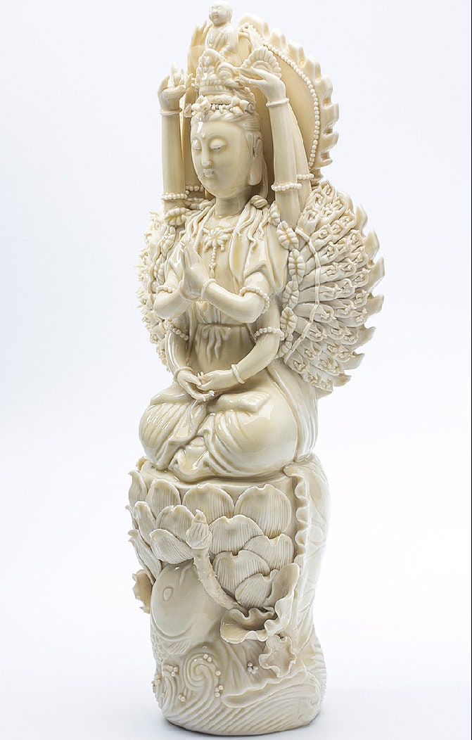 Porcelain Thousand-Armed Guanyin Bodhisattva Statue | Mindful Gift | Meditation | Buddha Statue