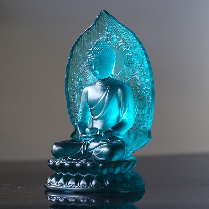 Handmade Liu Li Glass Gautama Buddha Statue | Sakyamuni Buddha | Glass Sculpture and Art | Buddha Decor