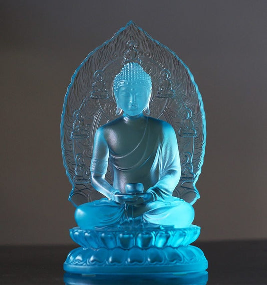 Handmade Liu Li Glass Gautama Buddha Statue | Sakyamuni Buddha | Glass Sculpture and Art | Buddha Decor