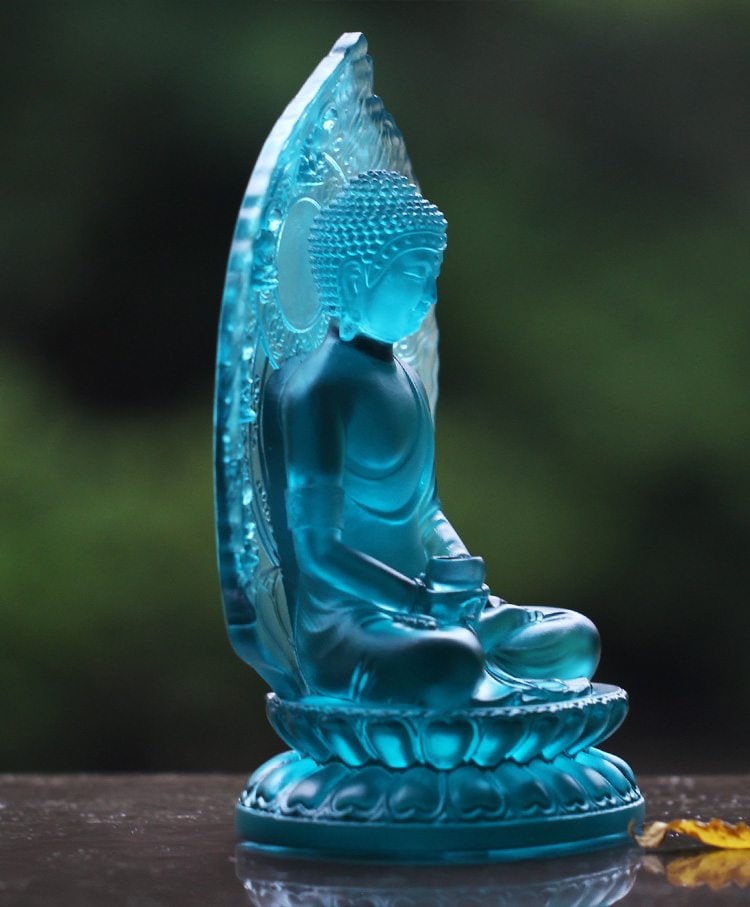 Handmade Liu Li Glass Gautama Buddha Statue | Sakyamuni Buddha | Glass Sculpture and Art | Buddha Decor