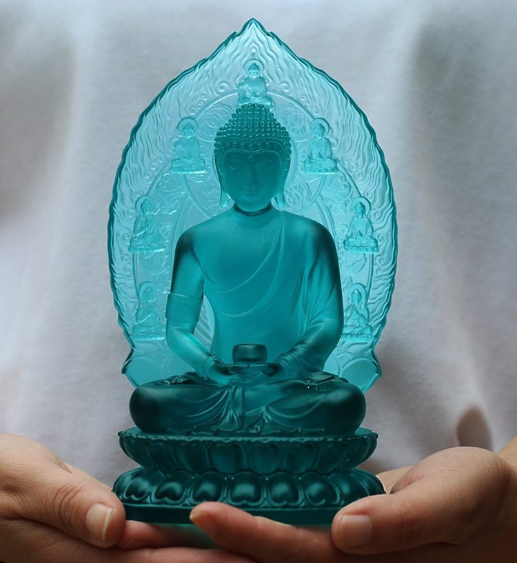 Handmade Liu Li Glass Gautama Buddha Statue | Sakyamuni Buddha | Glass Sculpture and Art | Buddha Decor