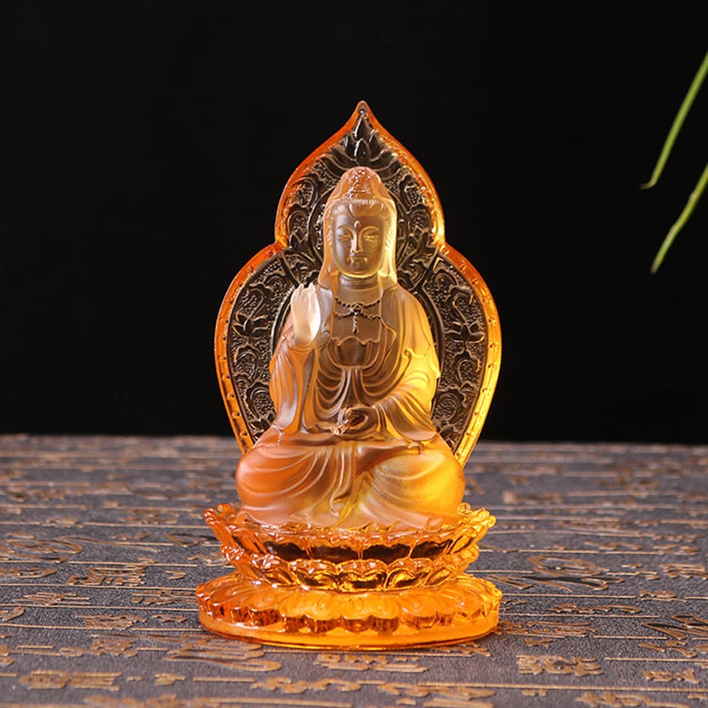 Orange Liu Li Guan Yin Statue Ornament | Spiritual Religion | Goddess of Compassion | Crystal Art | Buddha Decoration