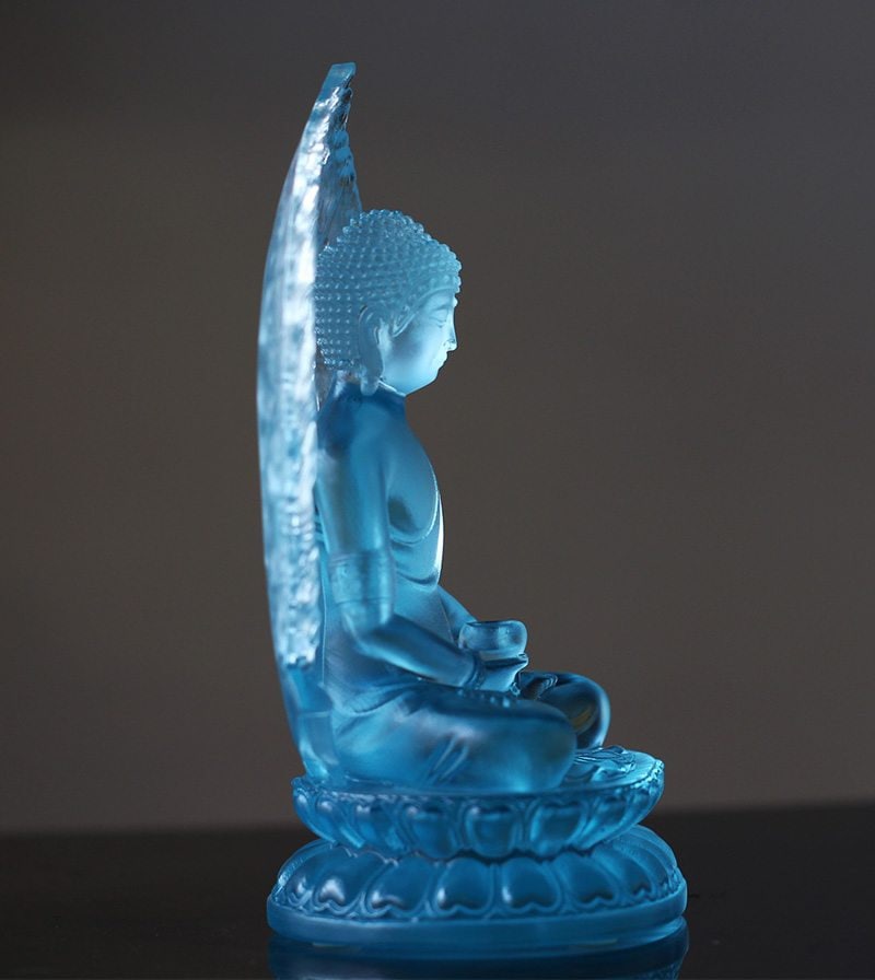 Handmade Liu Li Glass Gautama Buddha Statue | Sakyamuni Buddha | Glass Sculpture and Art | Buddha Decor