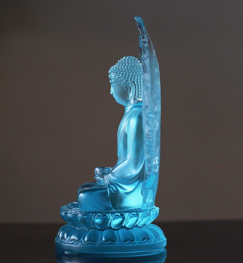 Handmade Liu Li Glass Gautama Buddha Statue | Sakyamuni Buddha | Glass Sculpture and Art | Buddha Decor