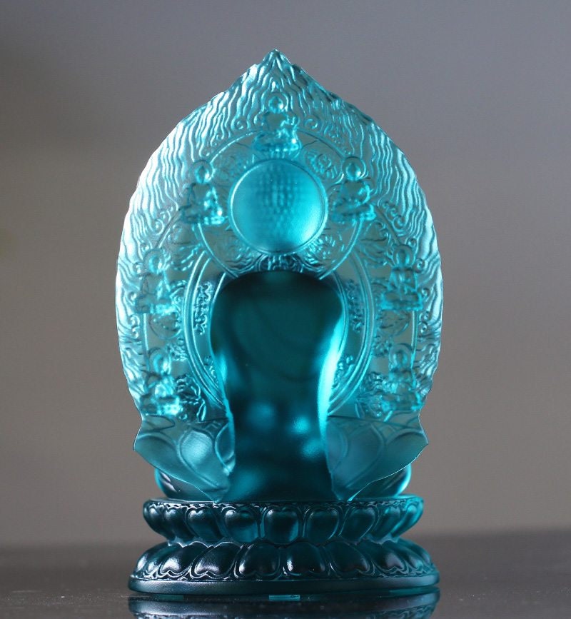 Handmade Liu Li Glass Gautama Buddha Statue | Sakyamuni Buddha | Glass Sculpture and Art | Buddha Decor