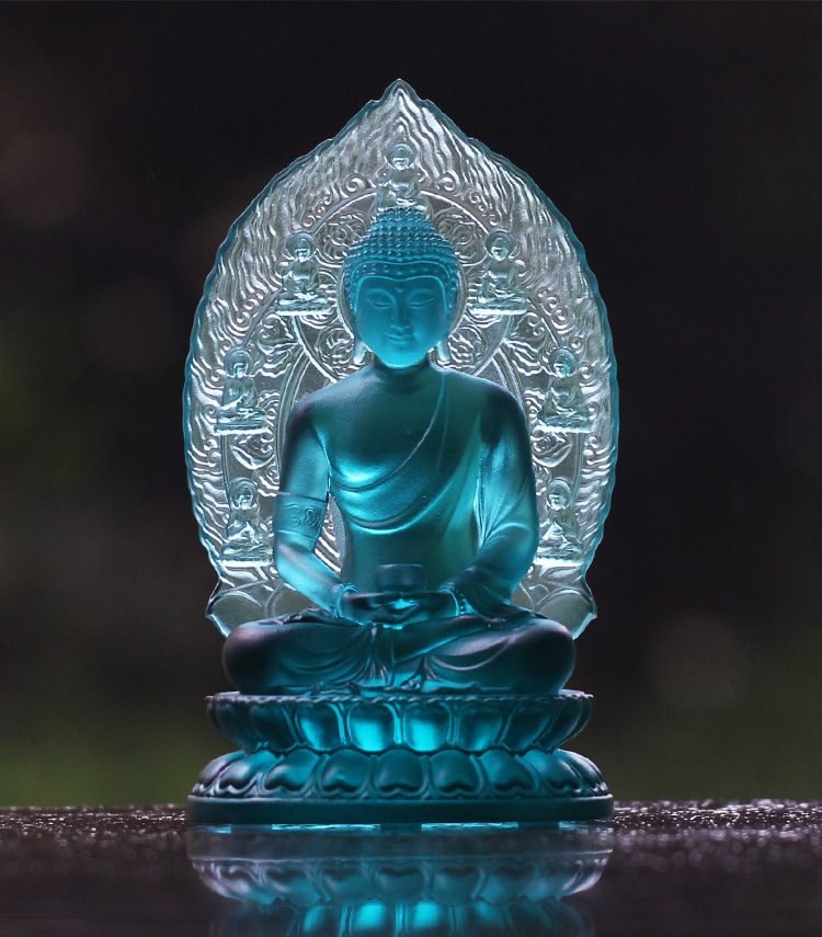 Handmade Liu Li Glass Gautama Buddha Statue | Sakyamuni Buddha | Glass Sculpture and Art | Buddha Decor