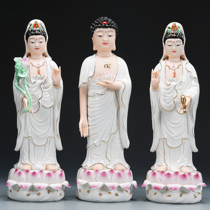 Porcelain Three Saints of the West Buddha Statue | Meditation | Oriental Decoration | Gift for him or her | Buddha Decoration | Altar