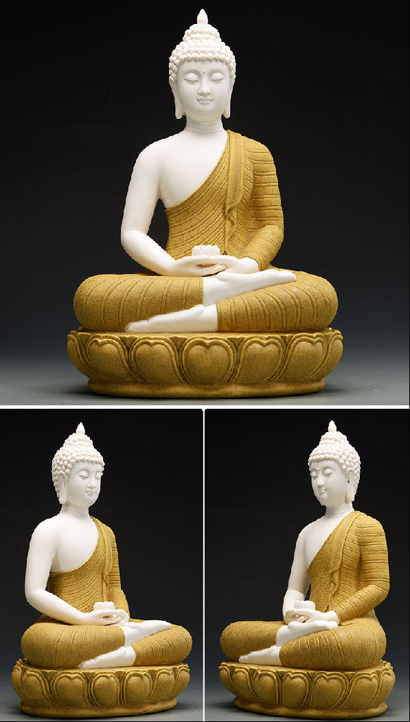 Ceramic White Shakyamuni Buddha Statue | Dhyana Mudra | Gift for him or her | Religion and Spiritual | Harmony Peace Serenity | Meditation