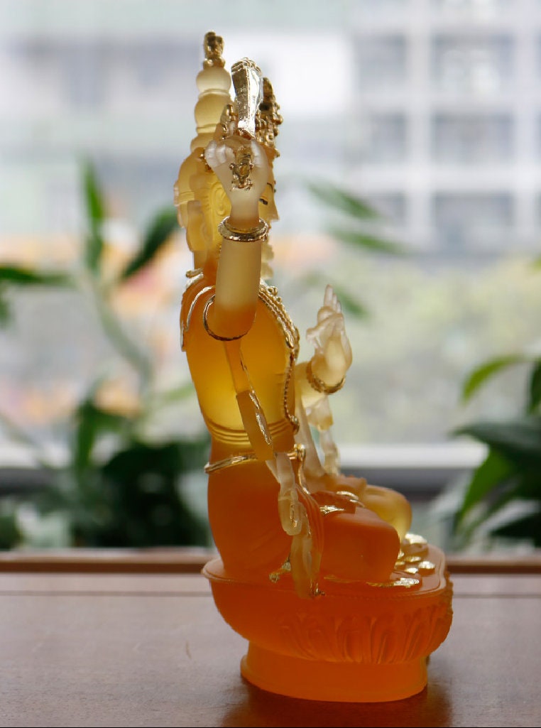 Liu Li Manjushri Buddha Statue | Gift for him or her | Liu li Glass Sculputre Ornaments | Religion | Tibetan Buddhist