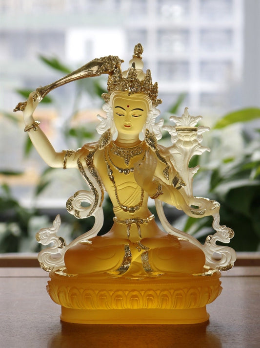 Liu Li Manjushri Buddha Statue | Gift for him or her | Liu li Glass Sculputre Ornaments | Religion | Tibetan Buddhist