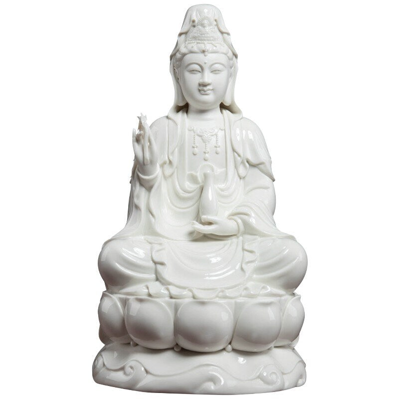 Porcelain Smiley Bodhisattva Guan Yin | Mindful Gift | Meditation | Goddess of Compassion Mercyand Kindness | Buddha Statue