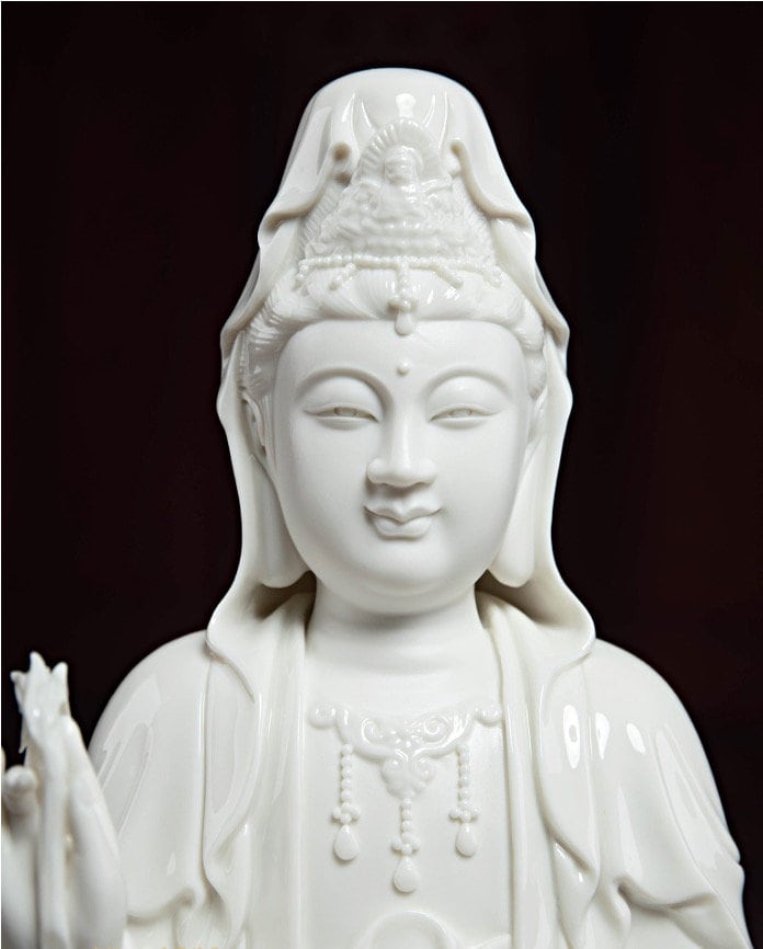 Porcelain Smiley Bodhisattva Guan Yin | Mindful Gift | Meditation | Goddess of Compassion Mercyand Kindness | Buddha Statue