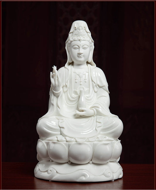 Porcelain Smiley Bodhisattva Guan Yin | Mindful Gift | Meditation | Goddess of Compassion Mercyand Kindness | Buddha Statue