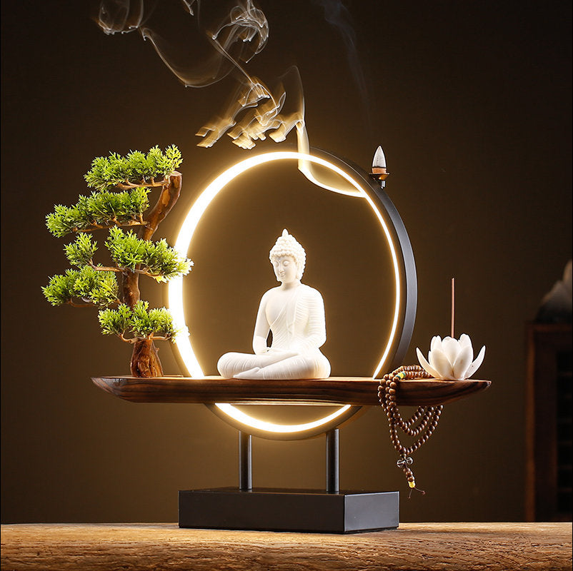 Porcelain Gautama Buddha Statue Decorative Set With LED Light Buddha Statue  Shakyamuni Buddha Meditation Home Decoration 