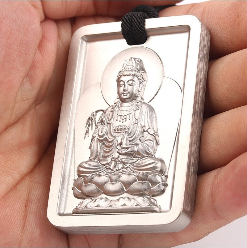 Handmade Titanium Buddha Amulet Pendant | Meditation | Protection | Mindful Gift | Blessing Good luck | kṣitigarbha bodhisattva | Guan Yin