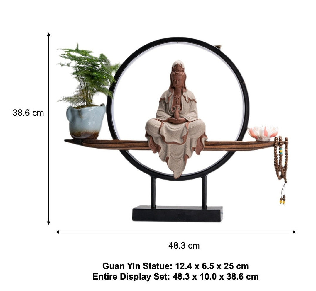 Porcelain Guan Yin Statue Decorative Set with LED light | Buddha Statue | Kuan Yin Quan Yin | Meditation | Home Decoration | Incense Burner