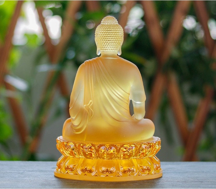 Handmade Liu Li Sakyamuni Amitabha Medicine Buddha Statue | Buddha Statue | Meditation | Dhyana Mudra | Abhaya Mudra | Buddha Decor | Glass