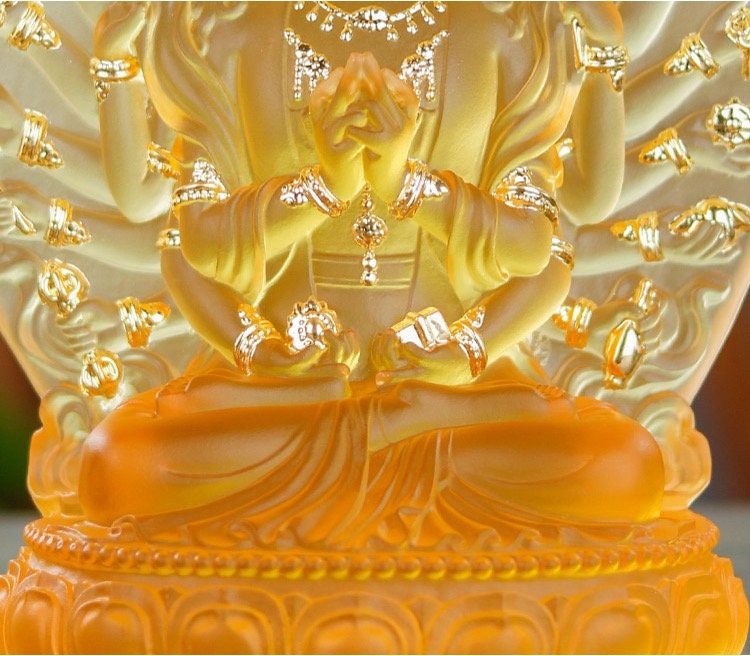 Liu Li Cundi Bodhisattva Buddha Statue | Cunda Mantra | Saptakoṭibuddhamatṛ | Crystal Glass Sculpture and Ornament | Meditation | Altar