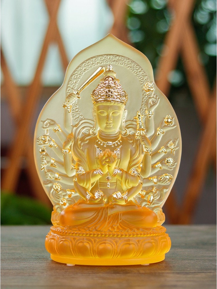 Liu Li Cundi Bodhisattva Buddha Statue | Cunda Mantra | Saptakoṭibuddhamatṛ | Crystal Glass Sculpture and Ornament | Meditation | Altar