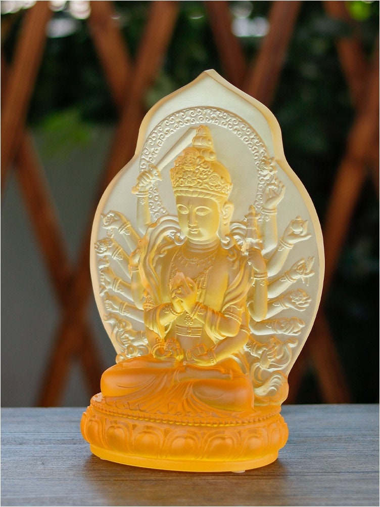 Liu Li Cundi Bodhisattva Buddha Statue | Cunda Mantra | Saptakoṭibuddhamatṛ | Crystal Glass Sculpture and Ornament | Meditation | Altar