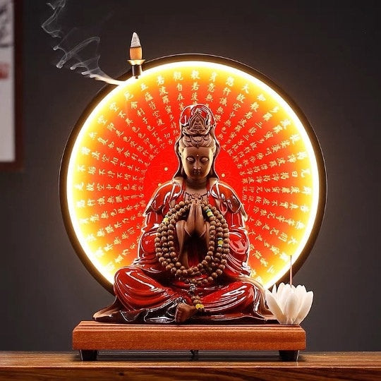 Porcelain Buddha Statue Decorative Set with LED light | Buddha Statue |  Gautama Sakyamuni | Meditation | Home Decoration | Incense Burner