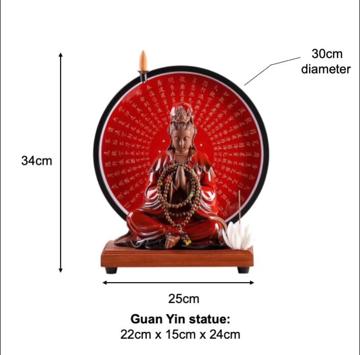 Guan Yin Statue Decorative Set with LED Heart Sutra  | Buddha Statue | Kuan Yin Quan Yin | Meditation | Home Decoration | Incense Burner