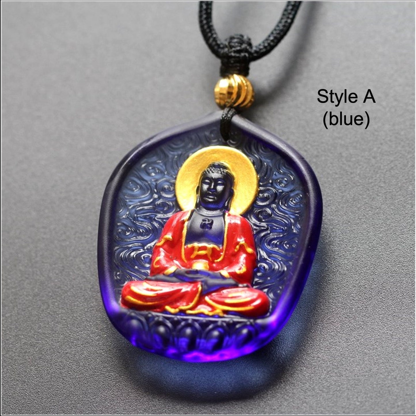 Liu Li Glass Amitabha Buddha Amulet Pendant Medallions | Meditation | Protection | Mindful Gift | Blessing Good luck | Amitayus