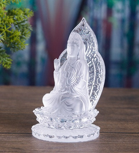 Orange Liu Li Guan Yin Statue Ornament | Spiritual Religion | Goddess of Compassion | Crystal Art | Buddha Decoration