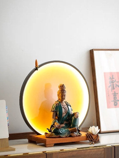 Guan Yin Statue Decorative Set with LED light | Buddha Statue | Kuan Yin Quan Yin | Meditation | Home Decoration | Incense Burner