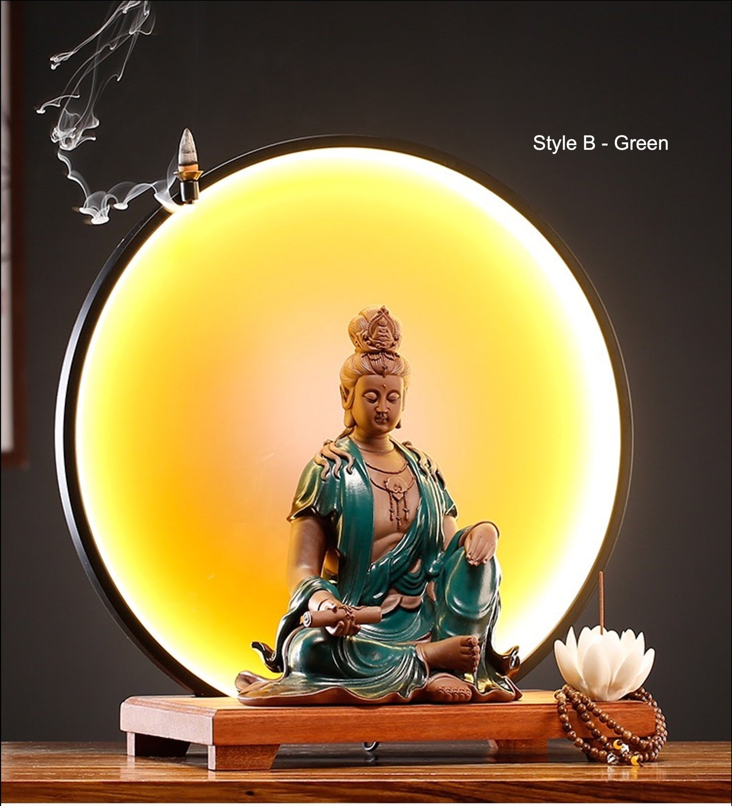 Guan Yin Statue Decorative Set with LED light | Buddha Statue | Kuan Yin Quan Yin | Meditation | Home Decoration | Incense Burner