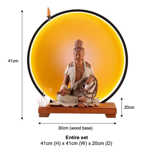 Guan Yin Statue Decorative Set with LED light | Buddha Statue | Kuan Yin Quan Yin | Meditation | Home Decoration | Incense Burner