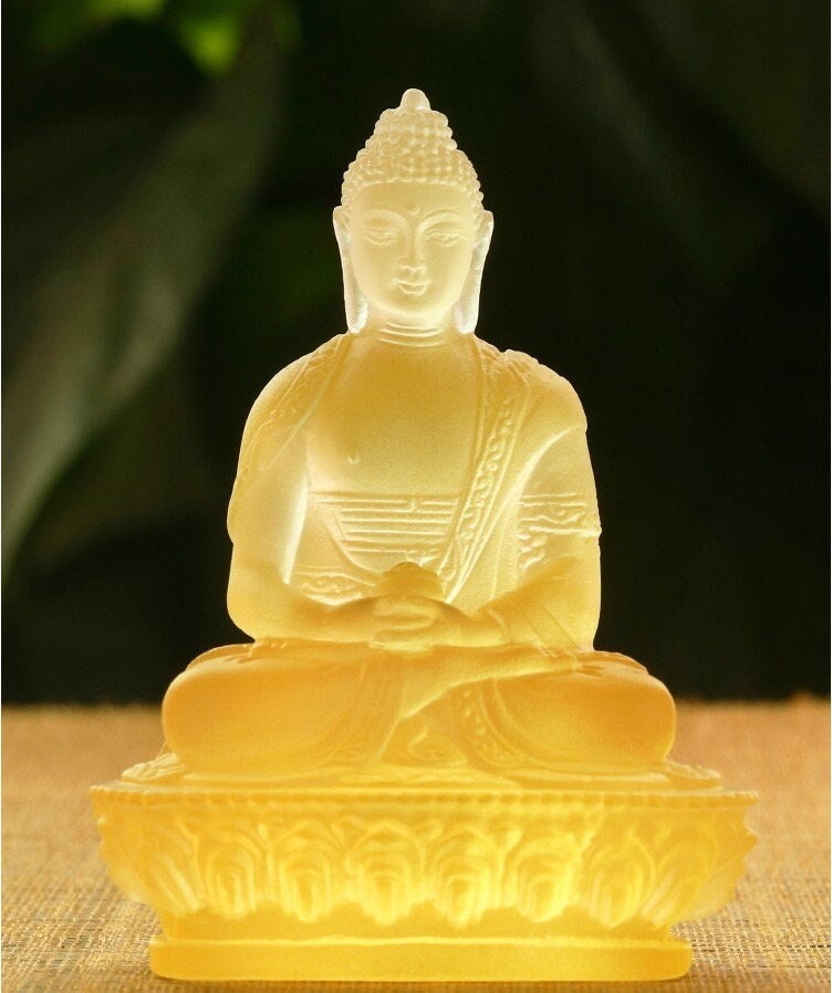 Mini Liu Li Amitabha Buddha Statue | Meditation | Glass Sculputre Ornaments | Buddha Decoration | Crystal Art | Gautama Buddha