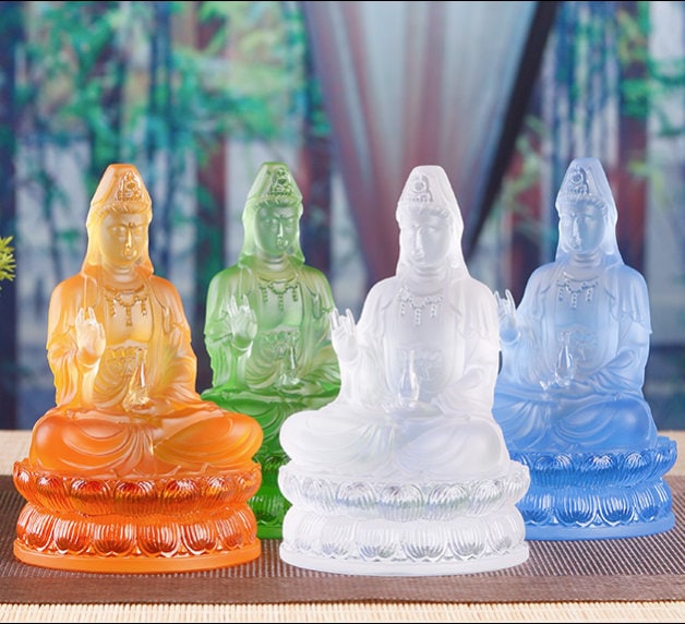 Color Liu Li Guan Yin Statue Ornament | Kwan Yin | Quan Yin | Goddess of Compassion | Buddha Decoration