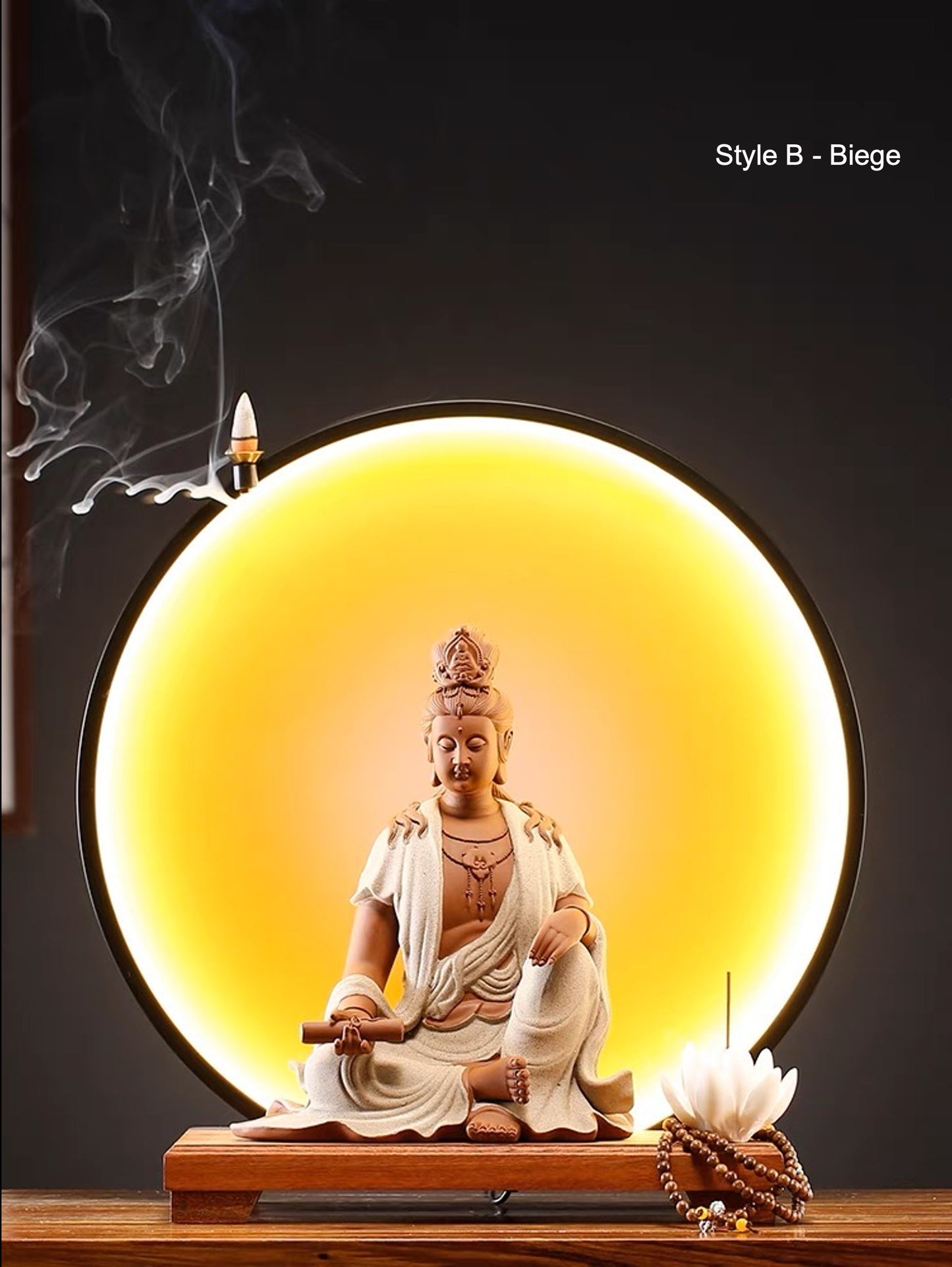 Guan Yin Statue Decorative Set with LED light | Buddha Statue | Kuan Yin Quan Yin | Meditation | Home Decoration | Incense Burner