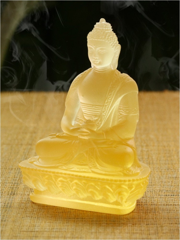 Mini Liu Li Amitabha Buddha Statue | Meditation | Glass Sculputre Ornaments | Buddha Decoration | Crystal Art | Gautama Buddha