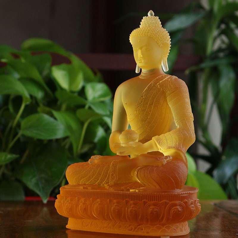 Liu Li Amitabha Buddha Statue | Gautama Buddha | Glass Sculputre Ornaments | Religion | Buddha Decoration | Crystal Art | Meditation |