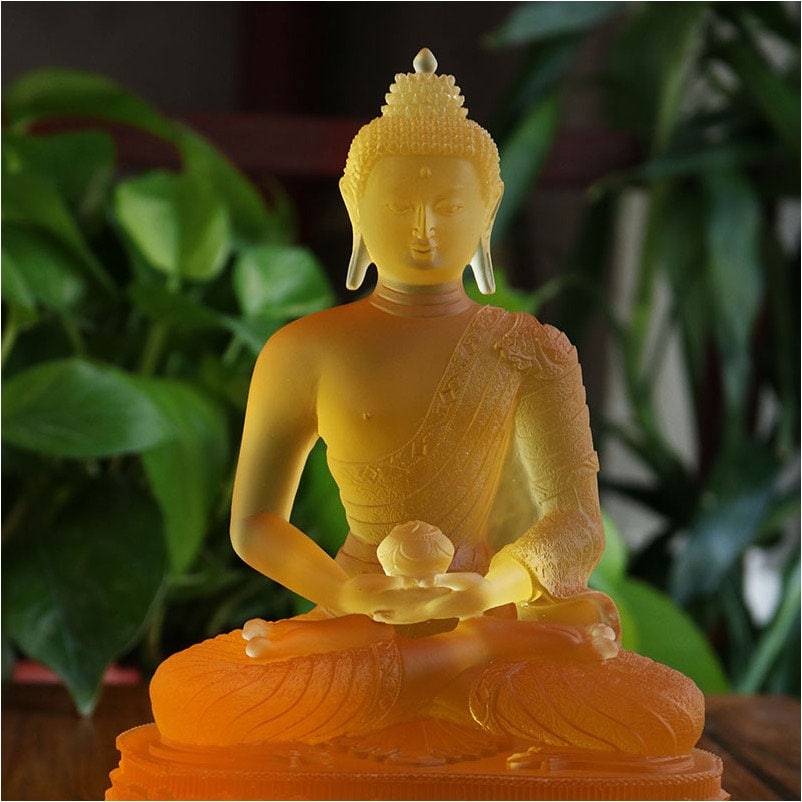 Liu Li Amitabha Buddha Statue | Gautama Buddha | Glass Sculputre Ornaments | Religion | Buddha Decoration | Crystal Art | Meditation |