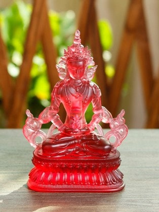 Liu Li Longevity Buddha Statue | Glass Sculputre Ornaments | Religion | Amitayus Buddha | Tibetan Mantra | Altar Praying | Meditation