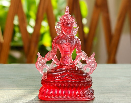 Liu Li Longevity Buddha Statue | Glass Sculputre Ornaments | Religion | Amitayus Buddha | Tibetan Mantra | Altar Praying | Meditation