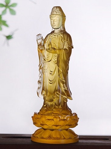 Liu Li Standing Guan Yin Statue | Spiritual Religion | Kwan Yin | Quan Ying | Goddess of Compassion | Crystal Art | Buddha Decoration