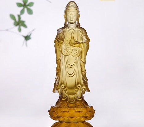 Liu Li Standing Guan Yin Statue | Spiritual Religion | Kwan Yin | Quan Ying | Goddess of Compassion | Crystal Art | Buddha Decoration