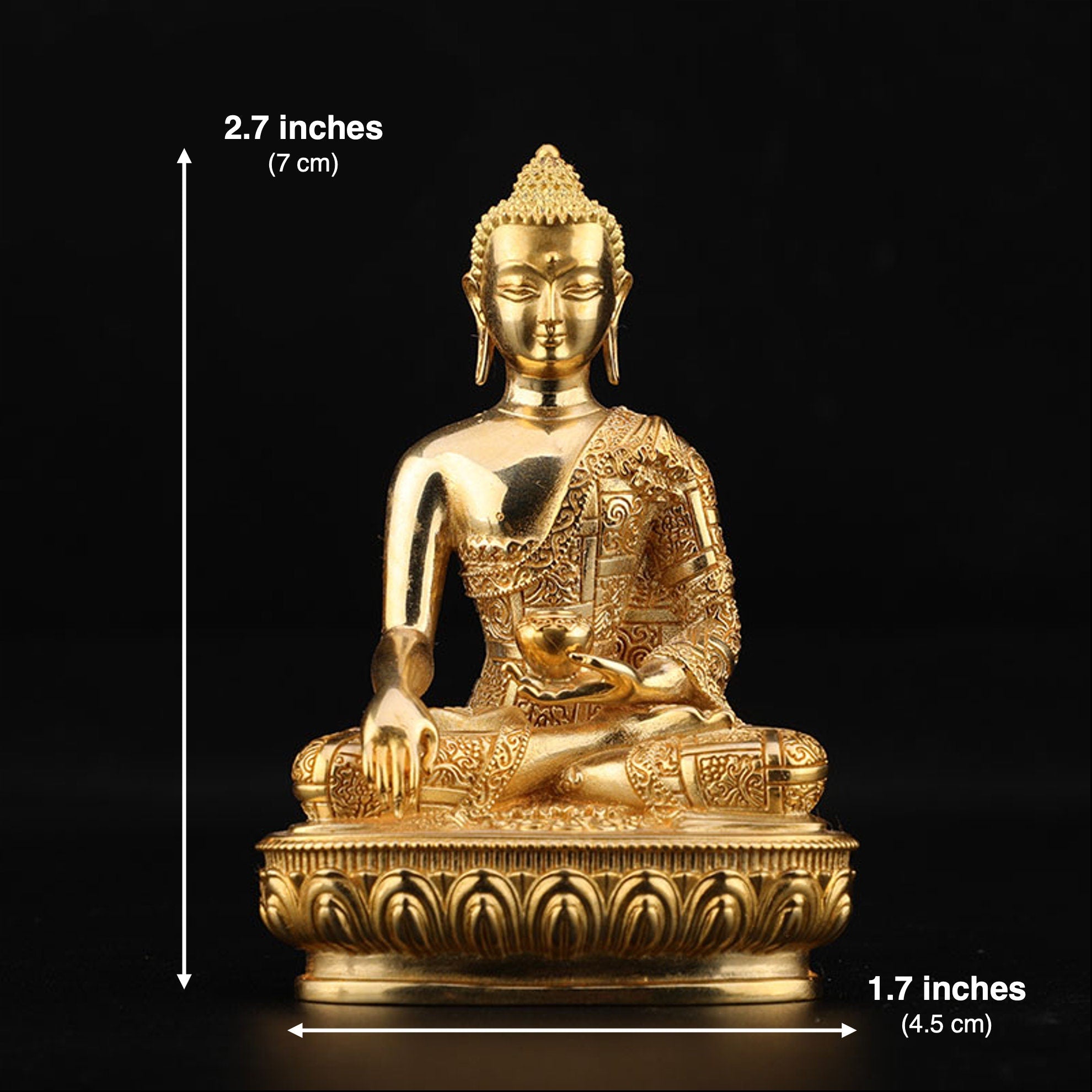 Tibetan Brass Shakyamuni Gold Color Buddha Statue | Bhumisparsha